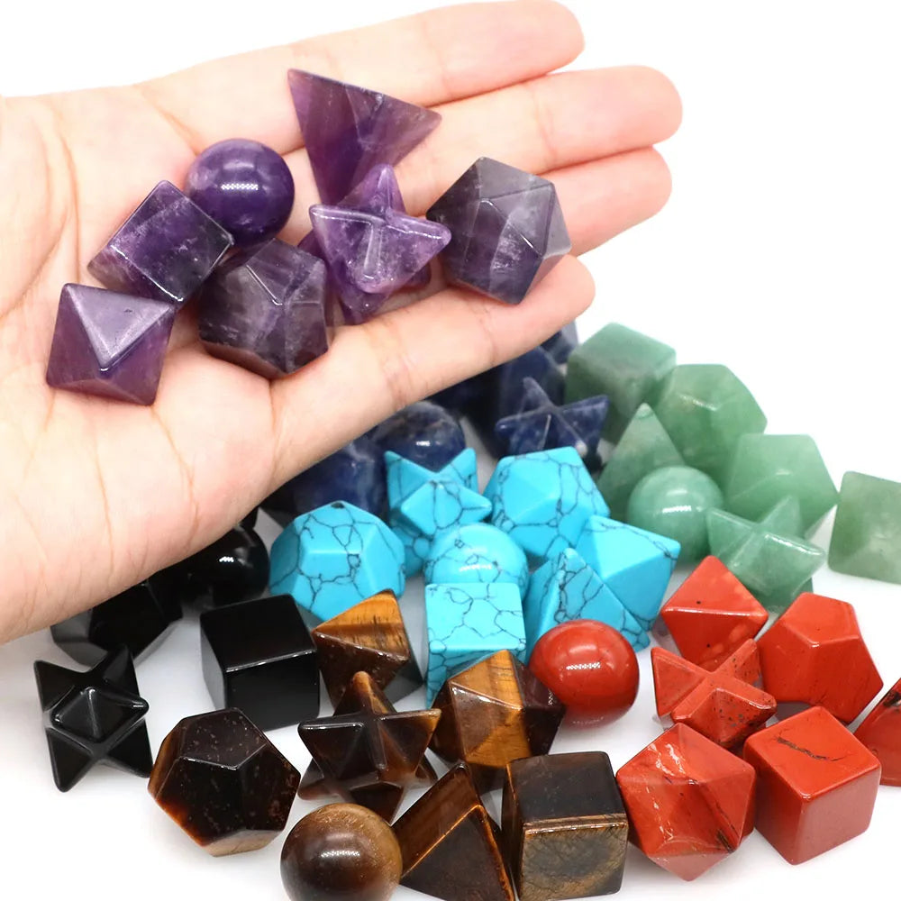 7 Chakra Platonic Sacred Stones Geometry Set Natural Reiki Healing Crystal for Meditation Therapy Balancing Spiritual Home Decor - Sun Studio