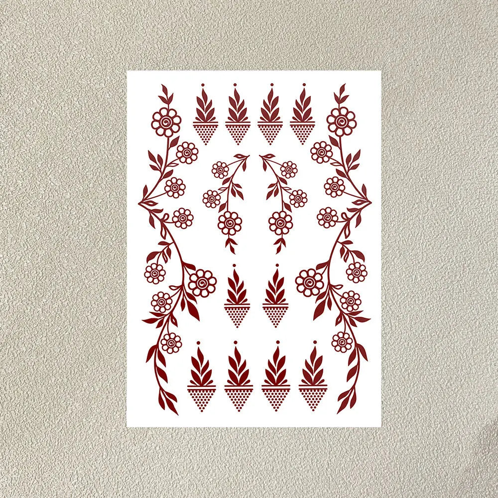 Wasserdichtes Blumen Hand Tattoo für Frauen Maroon Henna Tattoo Aufkleber für Hand Finger Körperkunst Einweg Fake Tattoo Festival