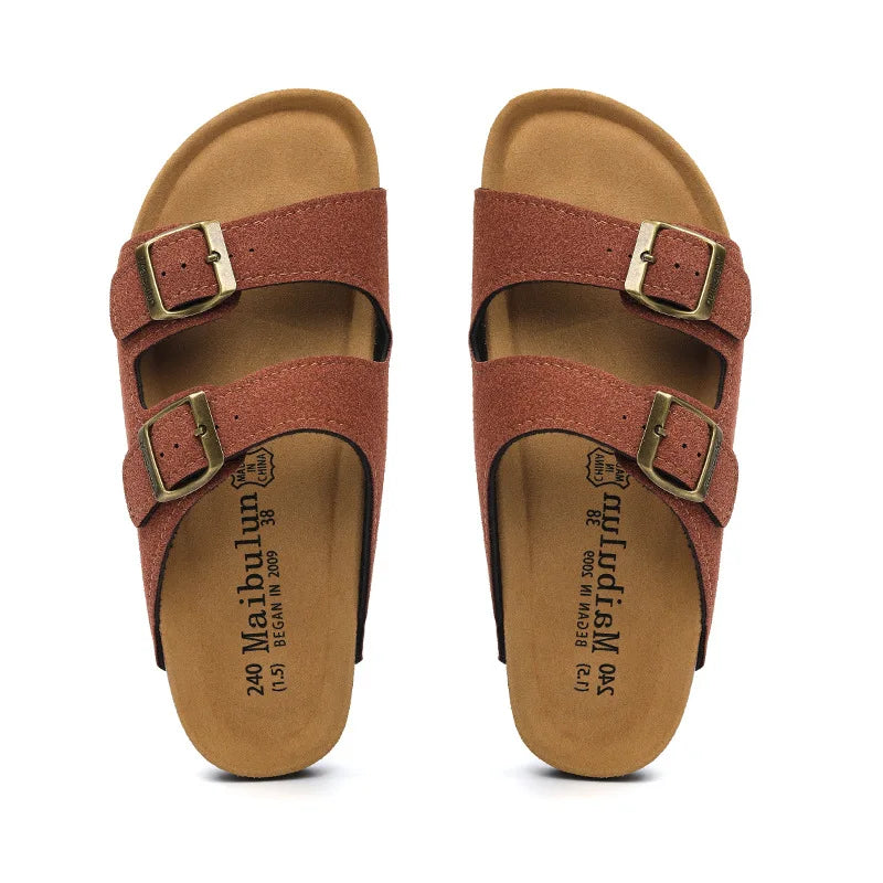 Summer Faux Suede Leather Cork Slippers Flip-flops Women Men Unisex Retro Wear Muller Slippers Fashion Casual Beach Sandals - Sun Studio