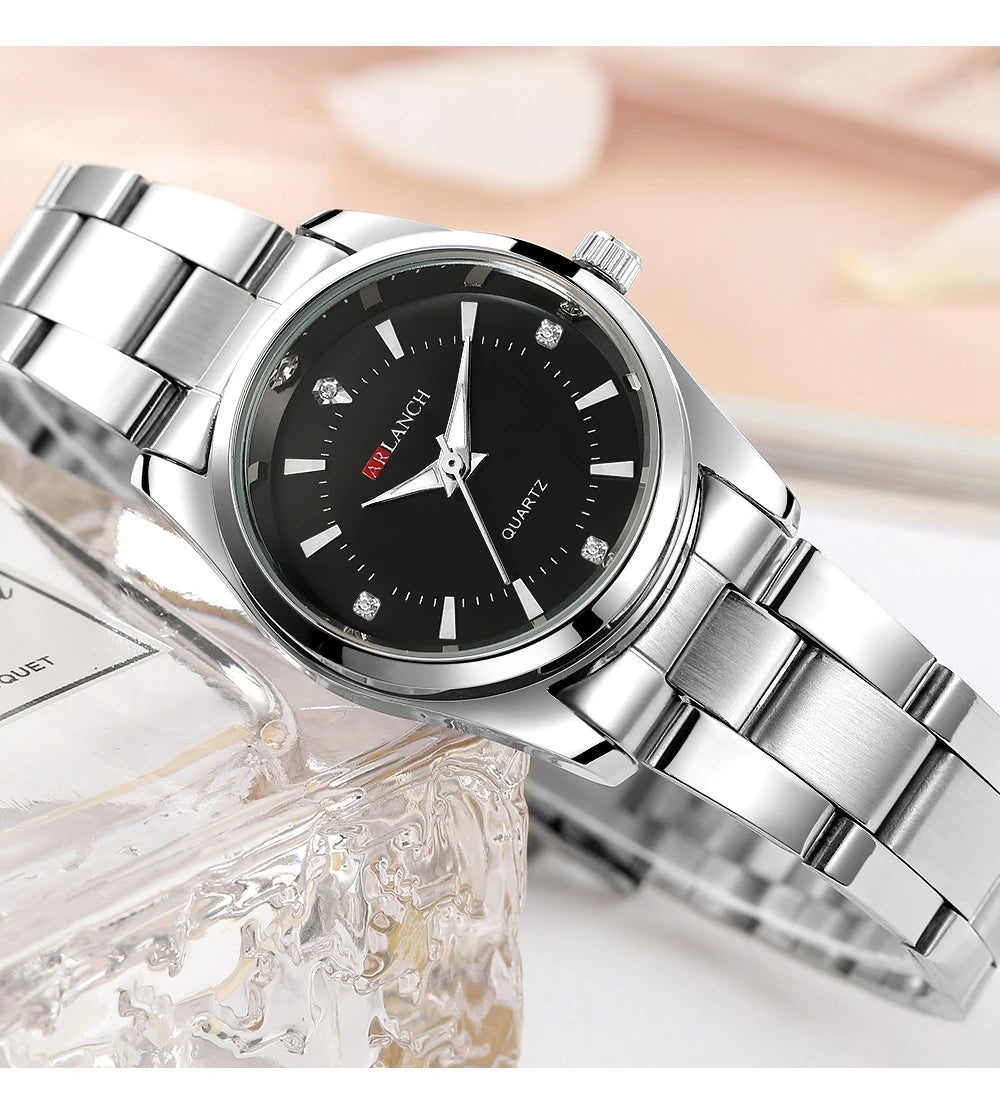 Ladies Dress Watch 29mm Silver Stainless Steel Gorgeous Rhinestone Quartz Clock Suitable Banquet Accessories & Daily Decoration - Sun Studio