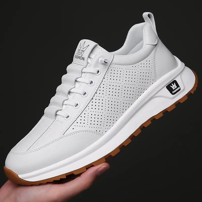 Designer New Men Genuine Leather Casual Sport Shoes Street Fashion Comfortable Cow Leather Lace-up Sneakers - Sun Studio