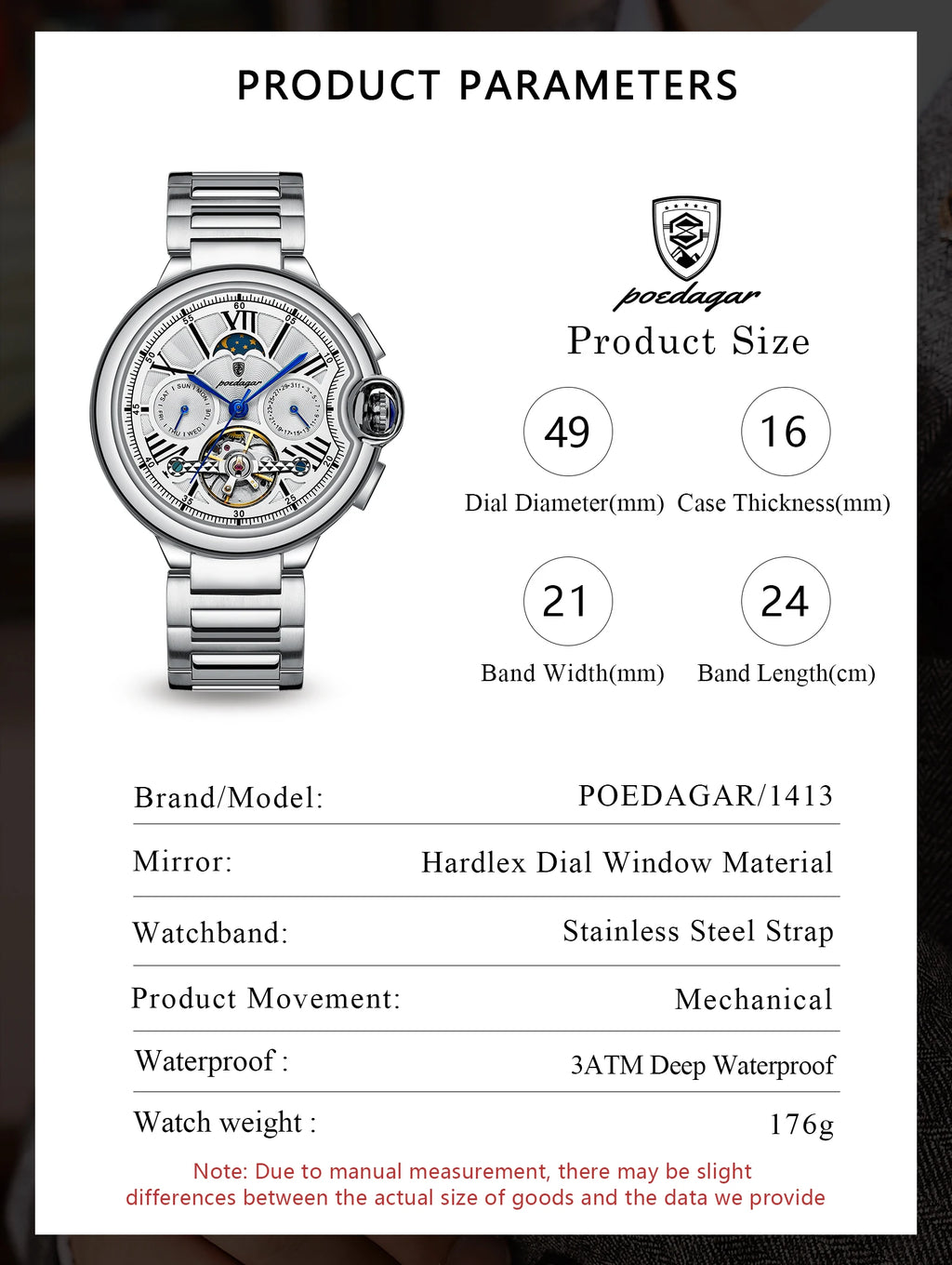 POEDAGAR Luxury Male Watch Business Date Week Stainless Steel Tourbillon Men Clock Waterproof Automatic Mechanical Men's Watches - Sun Studio