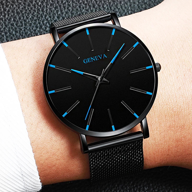 Fashion Ultra Thin Men’s Watches Simple Steel Mesh Belt Quartz Wrist Watch - Sun Studio