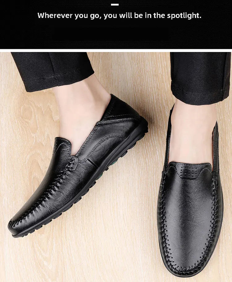CLOHOO Men's Business Casual Shoes Leather Stitching Comfortable Breathable Rubber Bottom Second Layer Cowhide - Sun Studio
