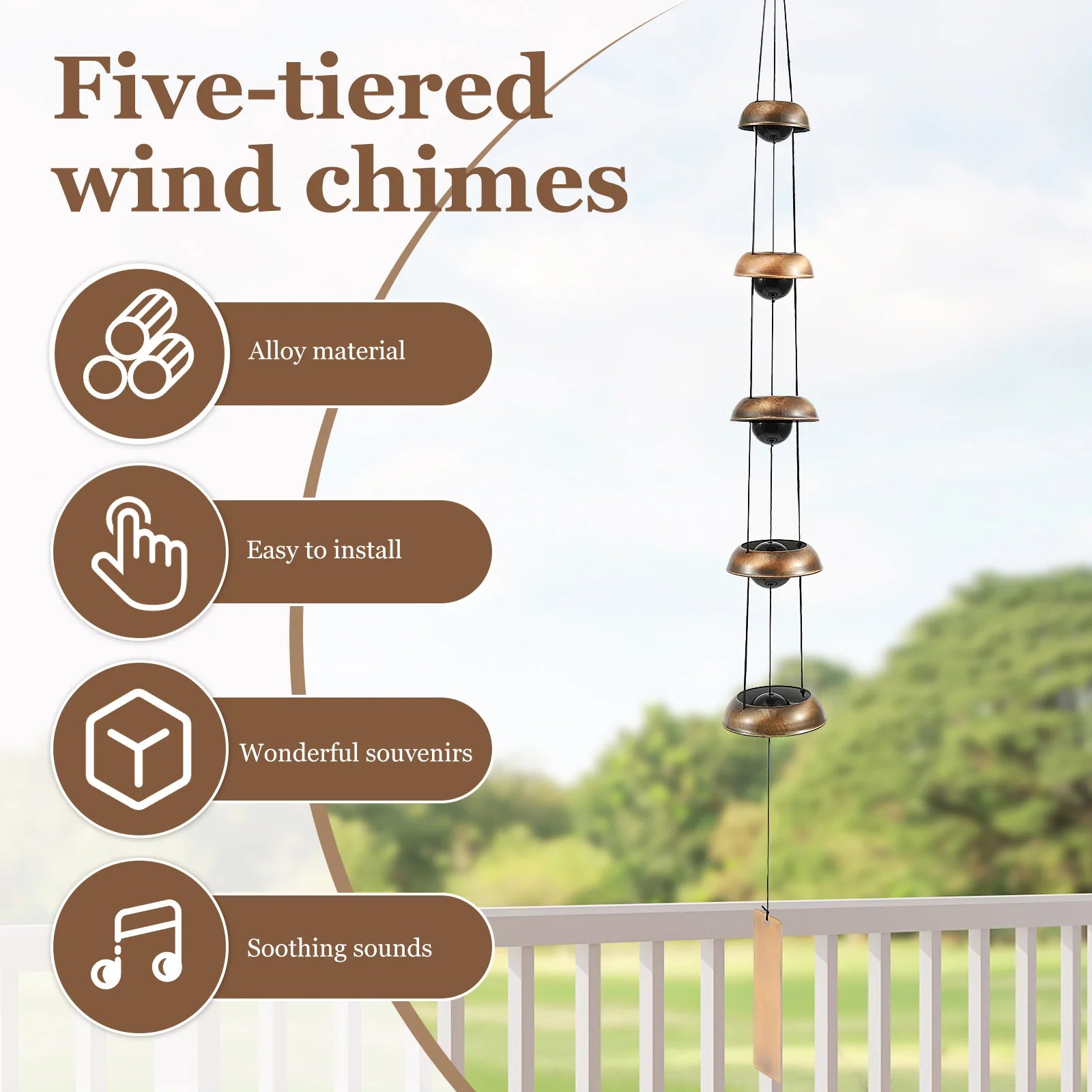 DIY Wind Chime Ornaments Craft and Gifts Kid Birthday Gifts Home Decor Red Copper Craft Wind Chime Outdoor Copper Temple Bells - Sun Studio
