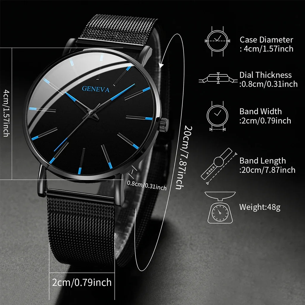 New Fashion Simple Ultra-thin Men Business Watches Steel Mesh Band Male's Quartz Watch Relogio Masculino - Sun Studio
