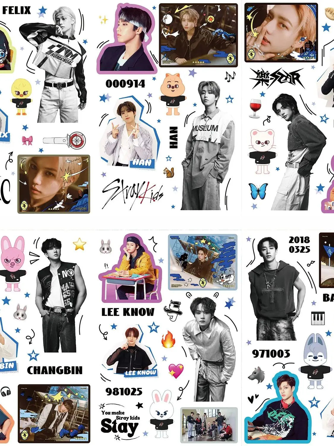 8PCS Kpop Skz Series Stickers Hand Account Skz Team DIY Sticker Notebook Skateboard Waterproof Sticker - Sun Studio