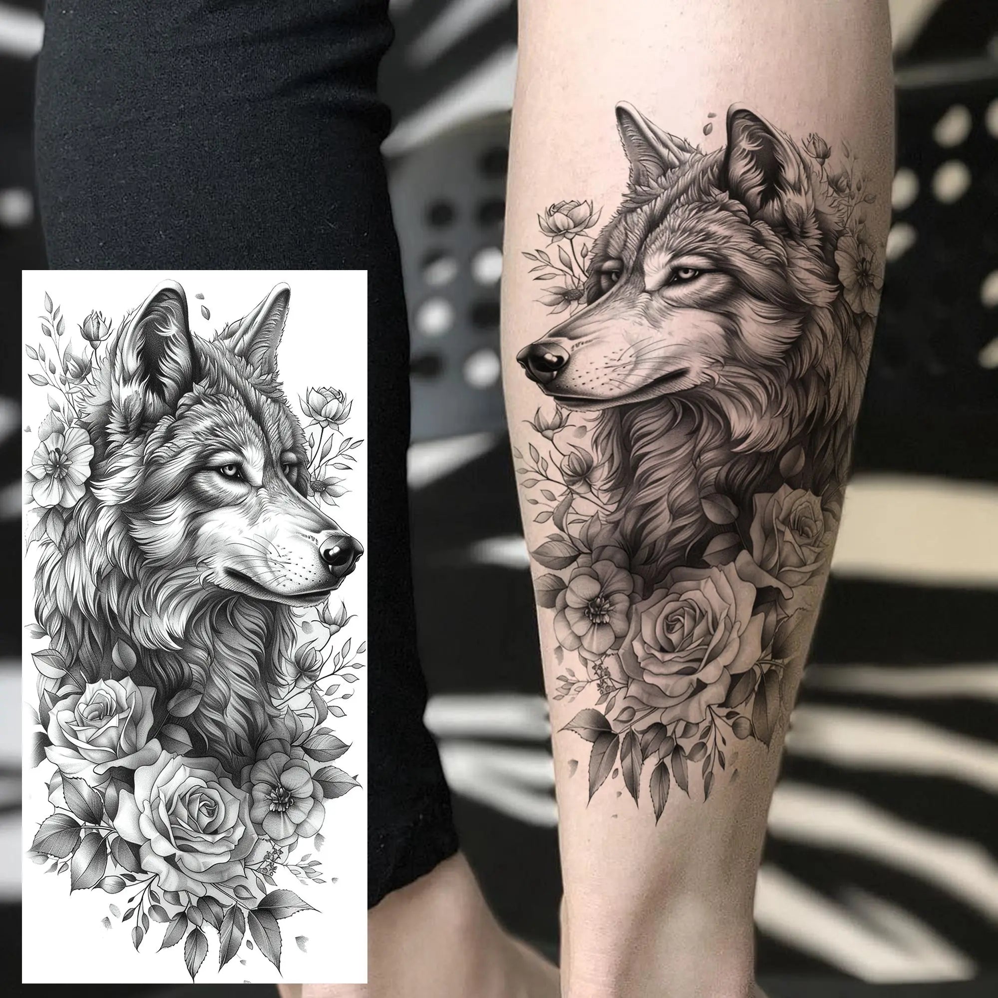 1 Blatt Schönes Schildkröte mit Blumen Temporäre Tattoos Elefant Löwe Tattoos Wasserdicht Realistische Tiere Fake Tattoos Aufkleber