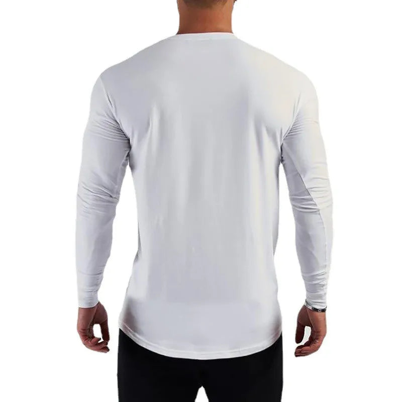 Plain Gym Fitness Bodybuilding Sport T-shirts Mens Casual Long Sleeve Cotton Shirts Cotton Breathable Workout Autumn Clothing - Sun Studio