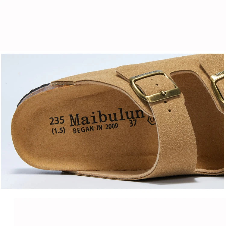 Summer Faux Suede Leather Cork Slippers Flip-flops Women Men Unisex Retro Wear Muller Slippers Fashion Casual Beach Sandals - Sun Studio