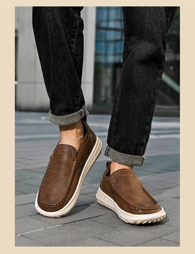 New Men's Casual Shoes Fashion Comfortable Men's Shoes High Quality Leather Men Driving Shoes Handmade Flat Shoes Men Sneakers - Sun Studio