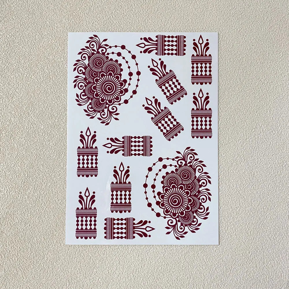 Waterproof Flower Hand Tattoo for Women Maroon Henna Tattoo Stickers for Hand Fingers Body Art Disposable Fake Tattoo Festival - Sun Studio