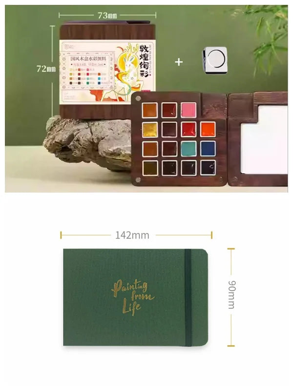 Portable Watercolor Set Walnut Paint Box With Palette 8/15 Colors Travel Mini Watercolor Paint Art School Supplies - Sun Studio