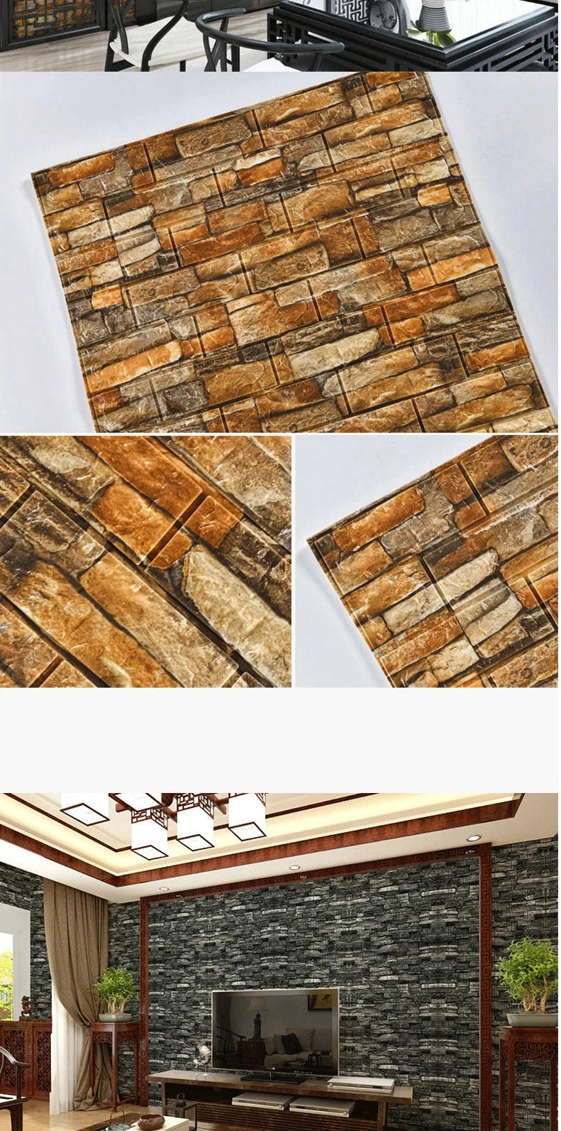 3D Self-Adhesive Wallpaper 70cm*1/5/10m Continuous Waterproof Brick Wall Stickers Living Room Bedroom Children's Room Home Decor - Sun Studio