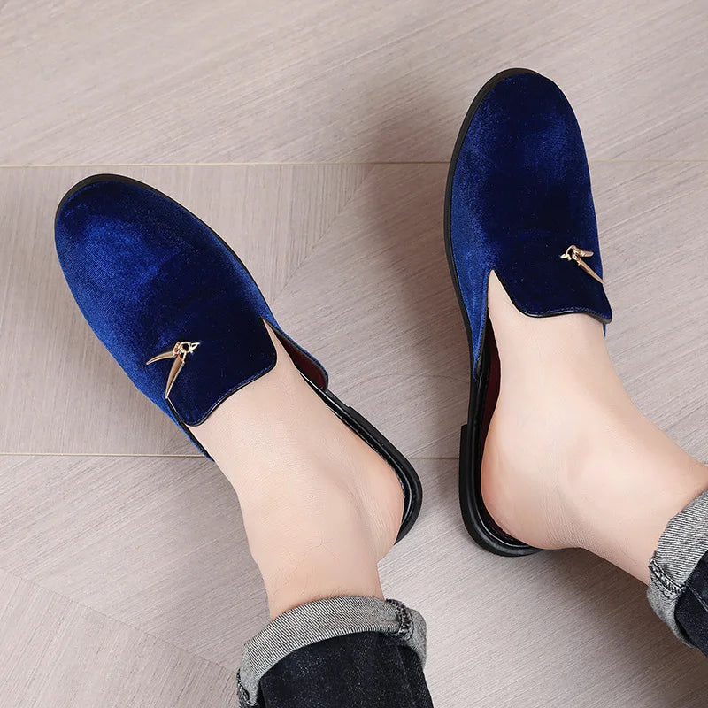 Fashion New Men Velvet Tassels Half Slippers Loafer Male Casual Purple Green Blue Black Mules Moccasins Breathable Driving Shoes - Sun Studio