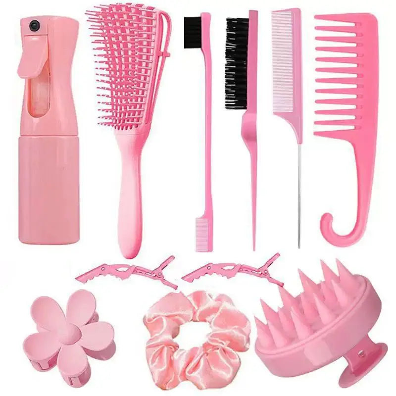 Hair Brush Comb Set with Spray Bottle & Scalp Massager, Wet Dry Curly Hair Detangling Kit, Wide Tooth Combs for Women Men - Sun Studio