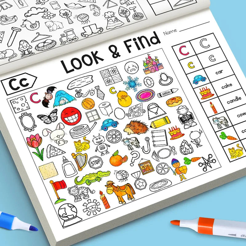 3pcs Cartoon Fun Puzzle Children Coloring Book Look Find Early Kid Education Find Items Observation Focus Enhance Coloring Book - Sun Studio