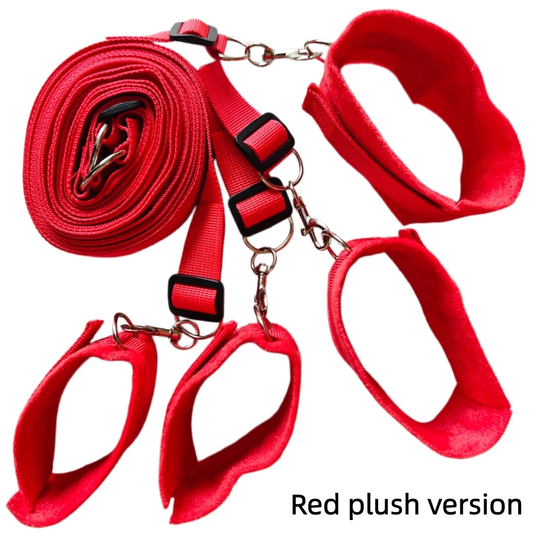 Bed Bondage Restraint Kit Adjustable Soft Wrist & Ankle Cuffs Couples Handcuffs Adult SM Game Lover Intimate Play Bedroom Kit - Sun Studio