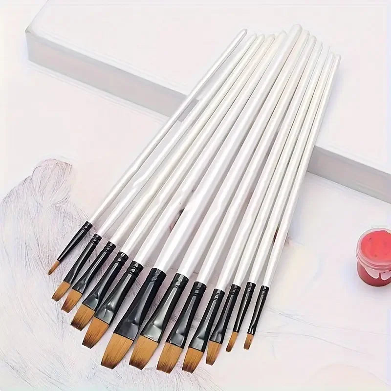 12/48Pcs Professional Quality Art Watercolor Brushes White Nylon Round Tip Set for Acrylic and Brushes for Face Body Nail Art - Sun Studio