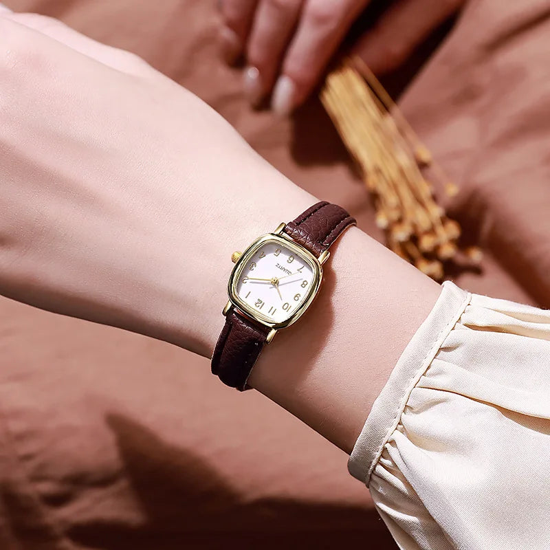 Square Belt Literary Retro Women's Watch Korean Fashion Quartz Watches Versatile Daily Wristwatches Simple Luxury Reloj 시계 - Sun Studio