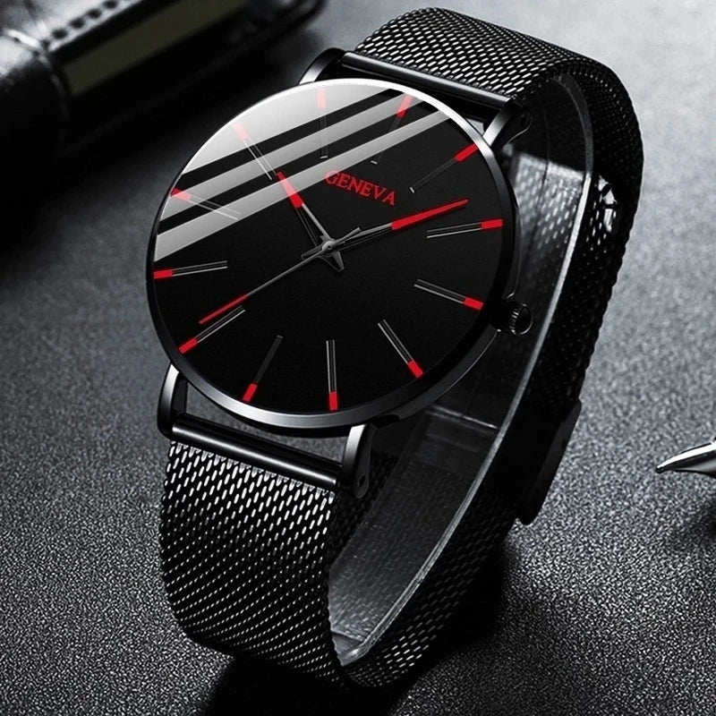 Fashion Ultra Thin Men’s Watches Simple Steel Mesh Belt Quartz Wrist Watch - Sun Studio