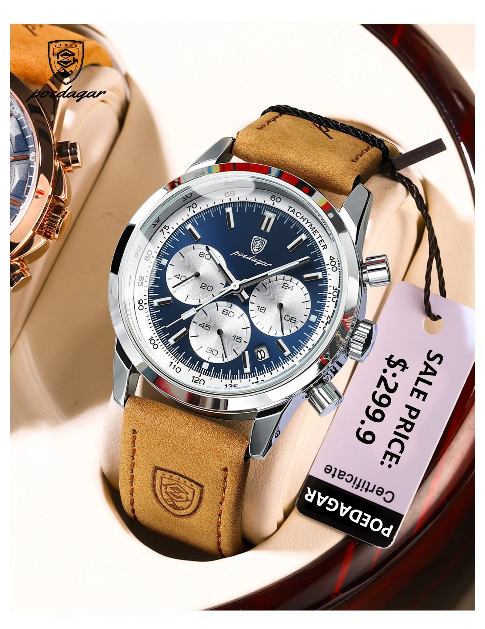 POEDAGAR Top Brand Men's Quartz Watch Waterproof Luminous Chronograph Military Man Watch Luxury Fashion Leather Watches For Men - Sun Studio