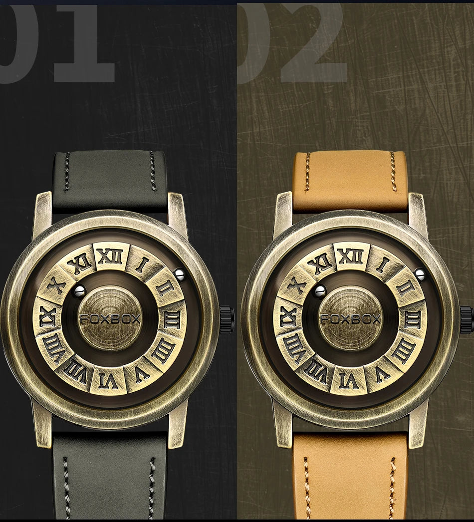 FOXBOX Men's Quartz Watch Fashion Personality Creative Scrolling Iron Ball Magnetic Pointer Waterproof for Male Watches Gift+Box - Sun Studio