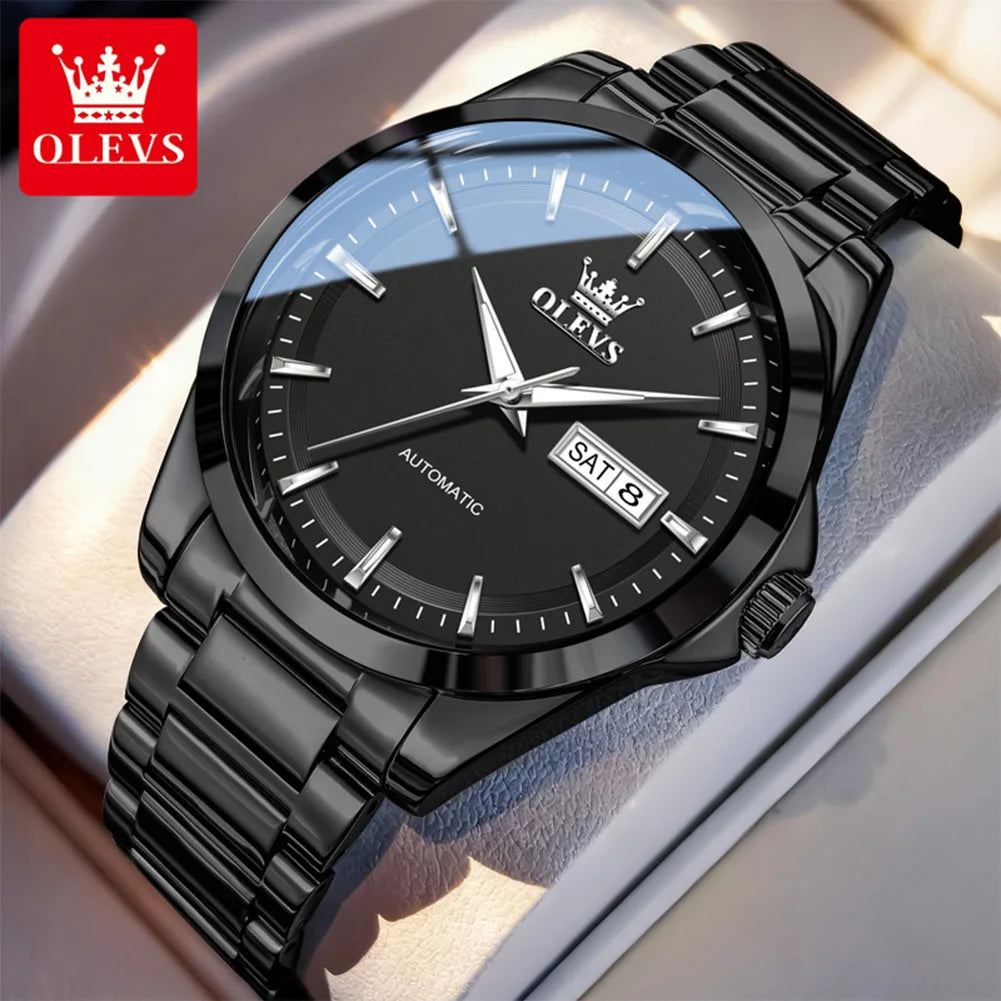 OLEVS 7090 Luxury Men's Watches Original Brand Automatic Mechanical Watches For Man Steel Strap Simple Business Men's Wristwatch - Sun Studio