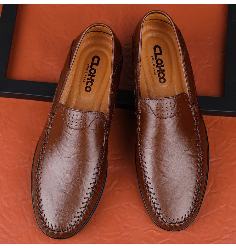 CLOHOO Men's Business Casual Shoes Leather Stitching Comfortable Breathable Rubber Bottom Second Layer Cowhide - Sun Studio