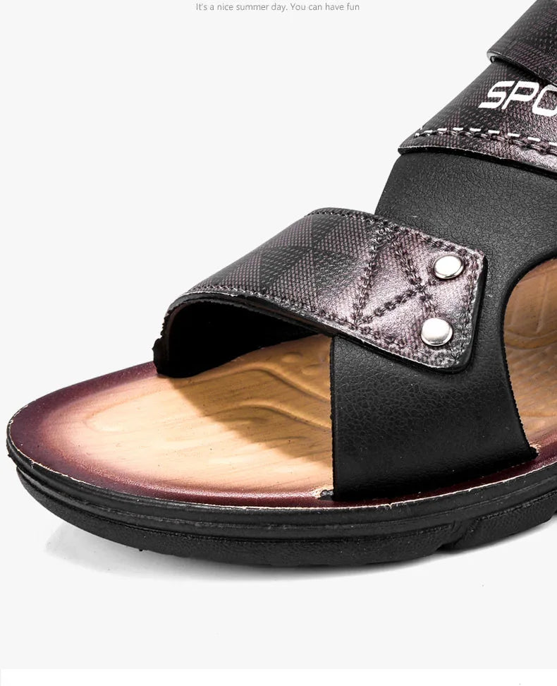 Fashion Casual Men's Sandals Summer Slip On Sandals Men Classic Beach Shoes For Men Outdoor Leather Sandals Male Slippers - Sun Studio
