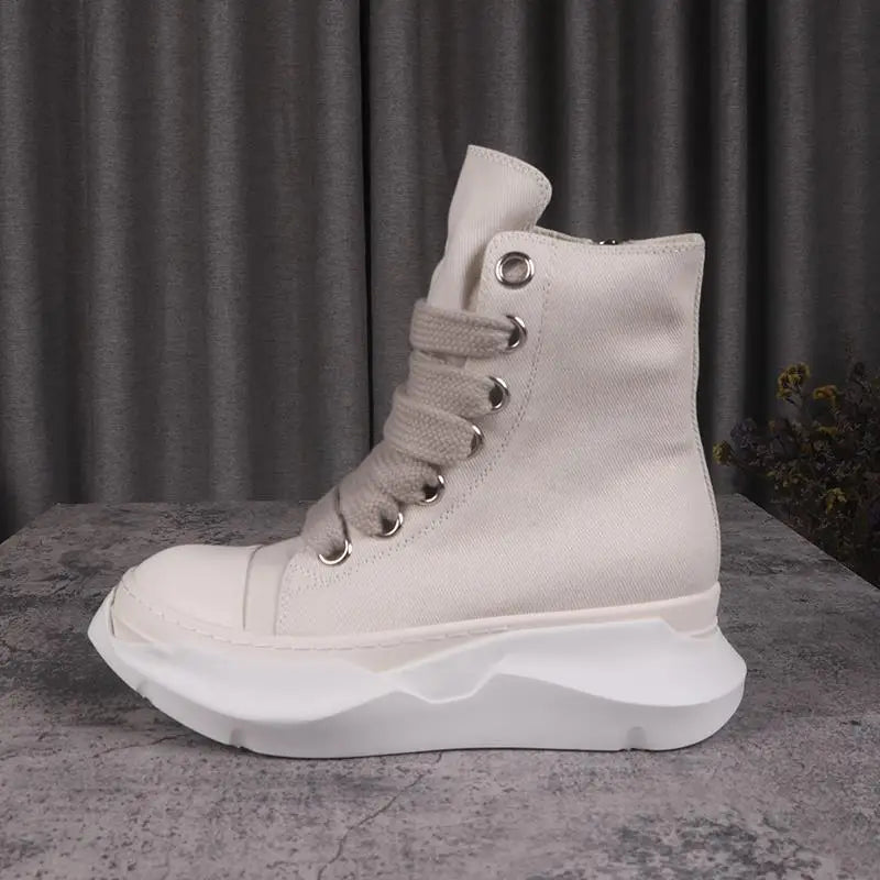 Men Women High-TOP Shoes Casual Canvas Platform Heel Sneakers Luxury Designer Jumbo Lace Up Zip Autumn Black Boots - Sun Studio