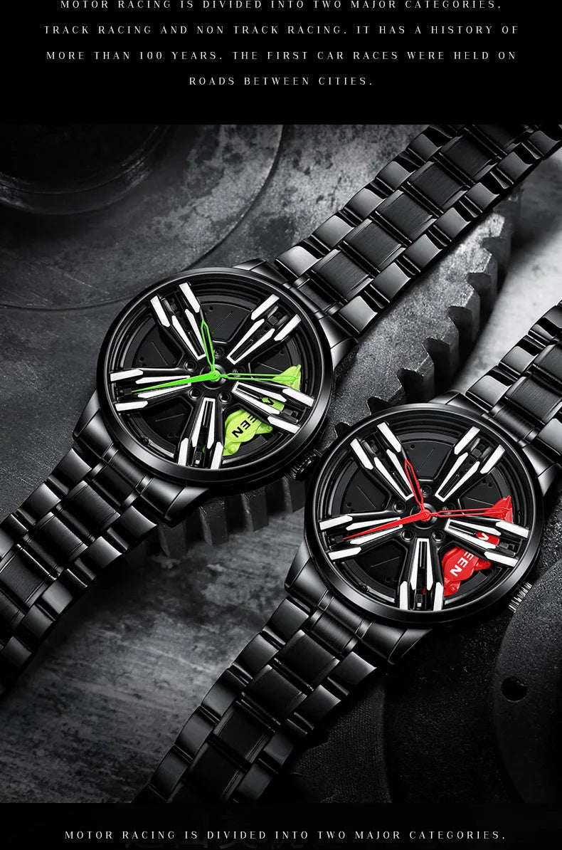 2025 New Racing Watches Men Custom Design Super Car Rim Watch Stainless Steel Black Retro Waterproof Watch Relogio Masculino - Sun Studio