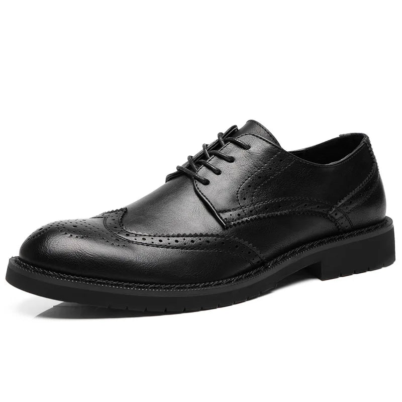 Handmade Mens Wingtip Oxford Shoes Grey Leather Brogue Men's Dress Shoes Classic Business Formal Shoes for Men 56 - Sun Studio