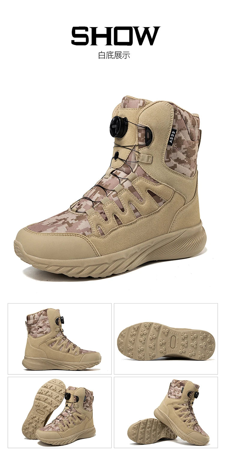 Große Outdoor Trainingsstiefel Herren Bergsteiger Wanderschuhe Hohe Oberteile Rotierende Schnalle Mode Tarnsport Schuhe