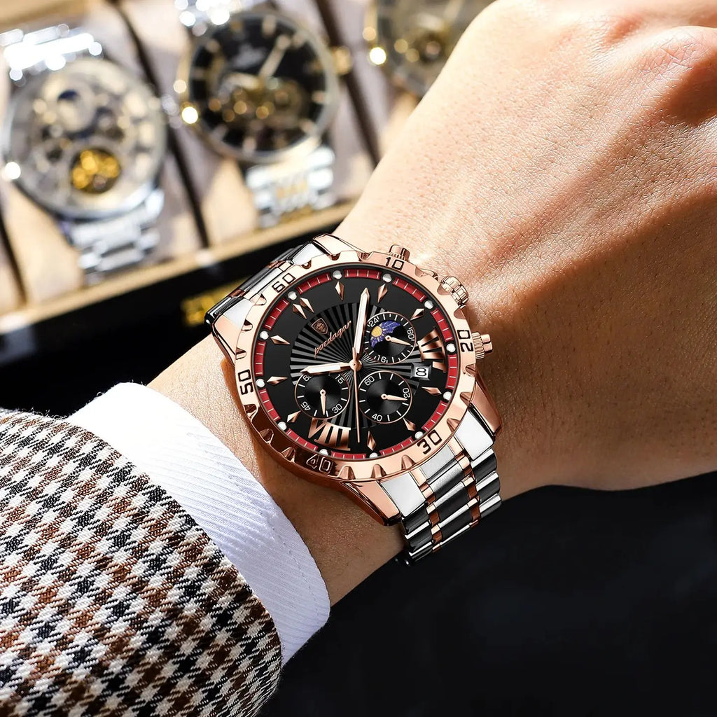POEDAGAR Luxury Watch for Man Luminous Waterproof Chronograph Date Men Watch High Quality Stainless Steel Quartz Men's Watches - Sun Studio