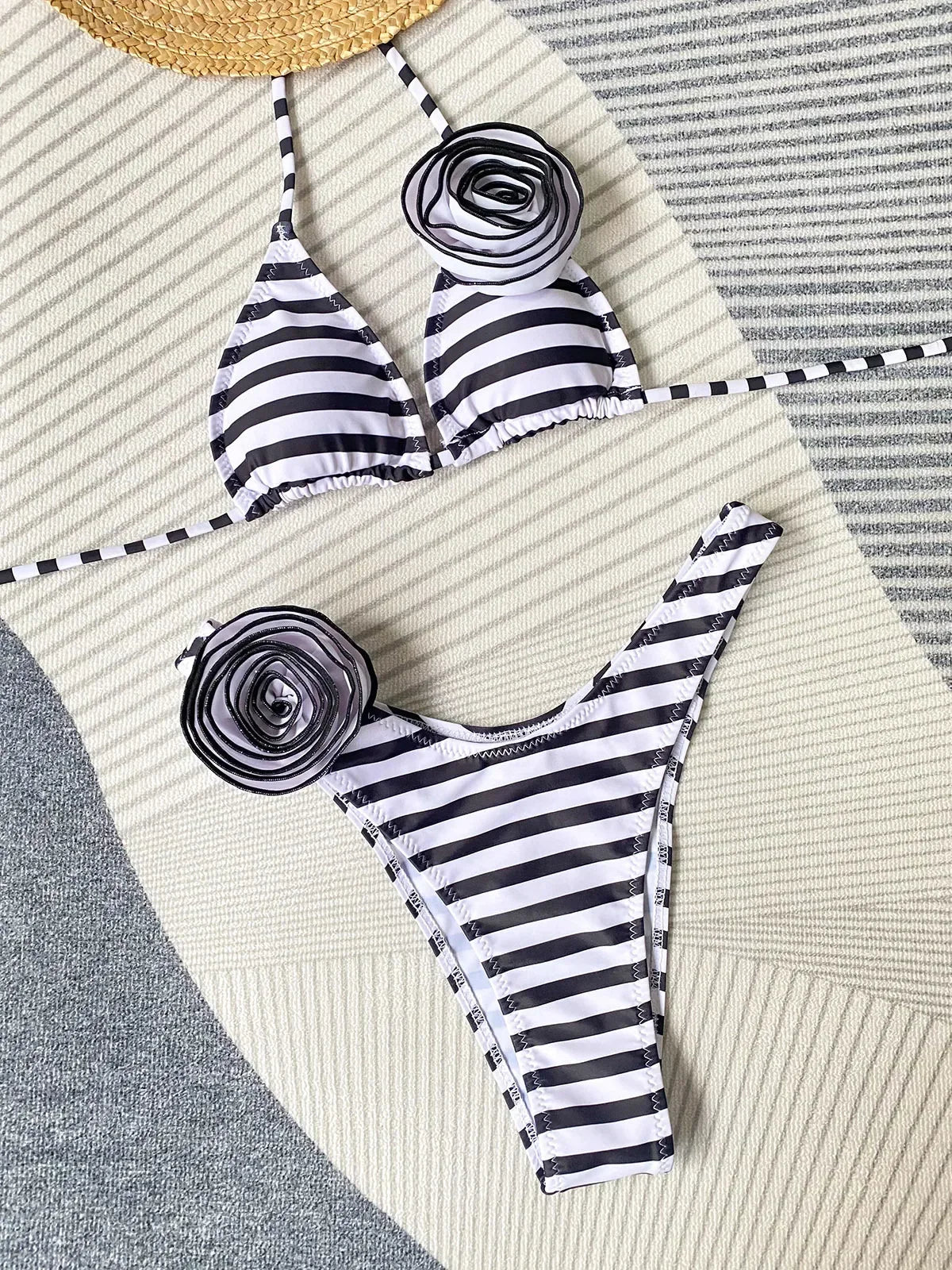 2026 Neu Sexy Weiß 3D Blume Einfarbig Zweiteilig Push Up Bikini Set Luxus Badebekleidung Damen Badeanzug Strandmode Sommer Badeanzug