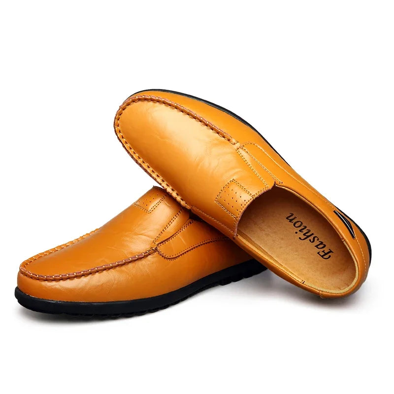 Leather Men Casual Shoes Breathable Soft Mens Loafers Italian Brand Moccasins Slip on Black Driving Shoes Plus Size 37-47 - Sun Studio