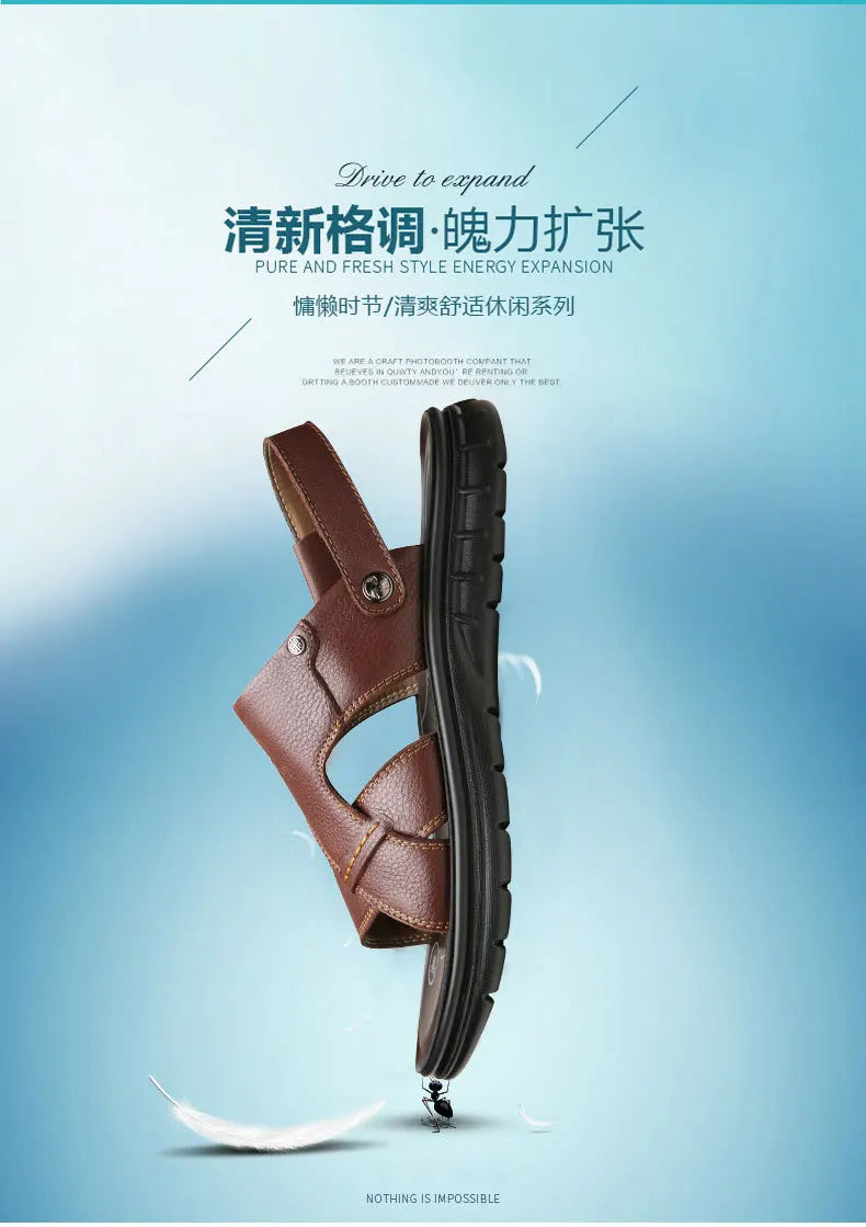 Big Size 49 50 Men's Sandals Summer Leather Shoes Man Slippers Non-slip Bottom Casual Business Beach Shoes for Men 2025 Summer - Sun Studio