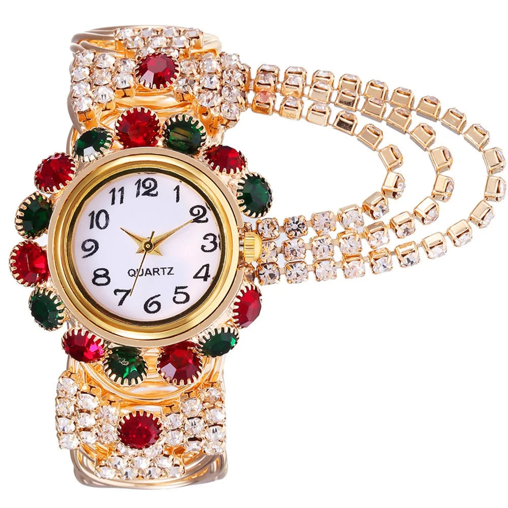5PCS Luxury Rhinestone Women Watches Jewelry Set Fashion Adjustable Bangle Ladies Quartz Wristwatch Reloj Mujer（Without Box） - Sun Studio