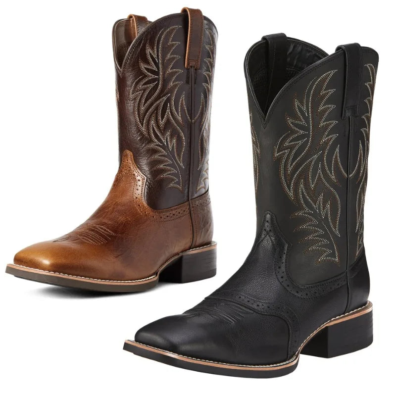 Men High Boots Embroidery Retro Handmade Mens Boots Western Cowboy Boot Pointed Toe Boots Hand Stitching Outdoor Men's Shoes - Sun Studio