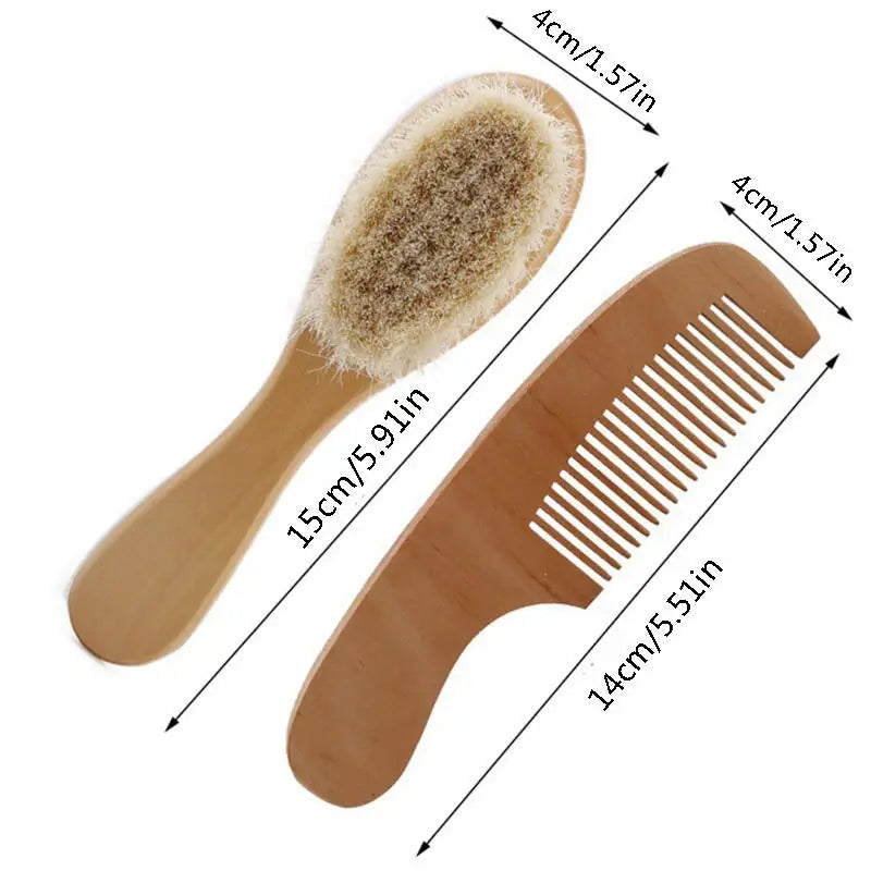 2PCS/Set Baby Hair Brush And Comb Set for Newborn Wood Comb For Hair Massage Bath Shower Mini Baby Brush Kids Pocket HairBrush - Sun Studio
