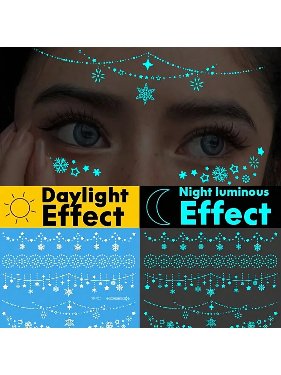 1pc Glow-In-The-Dark & White Ink Luminous Original Body Art Temporary Tattoo Sticker, Sparkling Star Eye Design - Sun Studio
