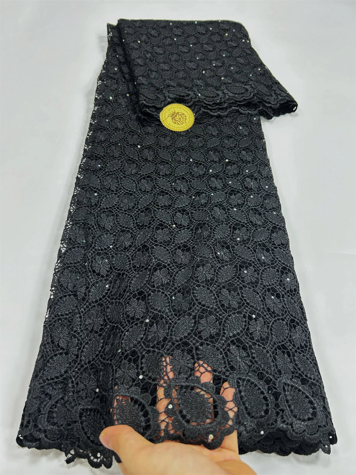 2024 Peach African Guipure Cord Lace Fabric with Stones Chemical Lace Fabric Water Soluble Lace For Women Evening Party Dresses - Sun Studio