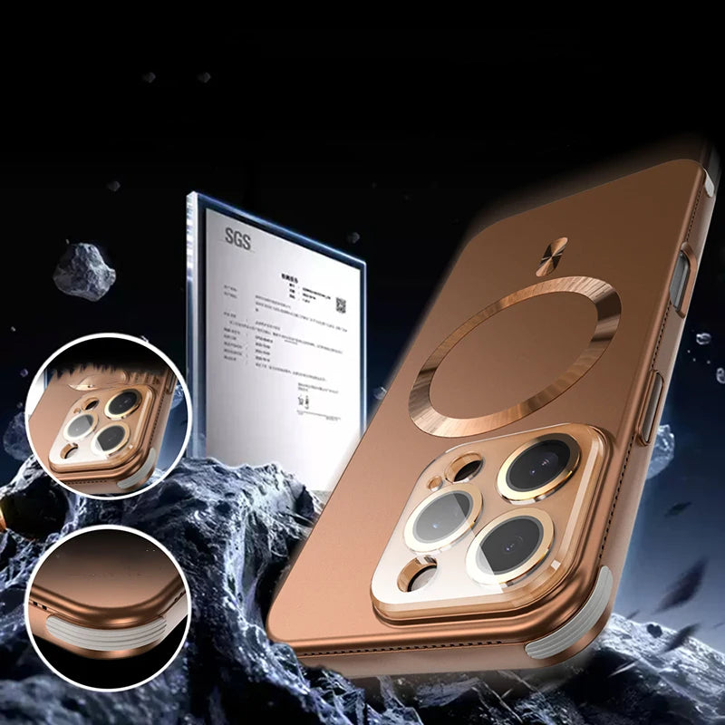 For Magsafe Magnetic Wireless Charging Luxury Solid Color Plating Phone Case For iPhone 16 Pro Max 14 13 15 Pro Max Back Cover - Sun Studio