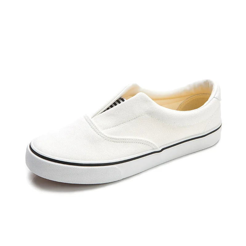 Men's Non-slip Skateboard Shoes Breathable Canvas Shoes Men's Casual Cloth Shoes Solid Color Flat Comfortable White Sneakers - Sun Studio