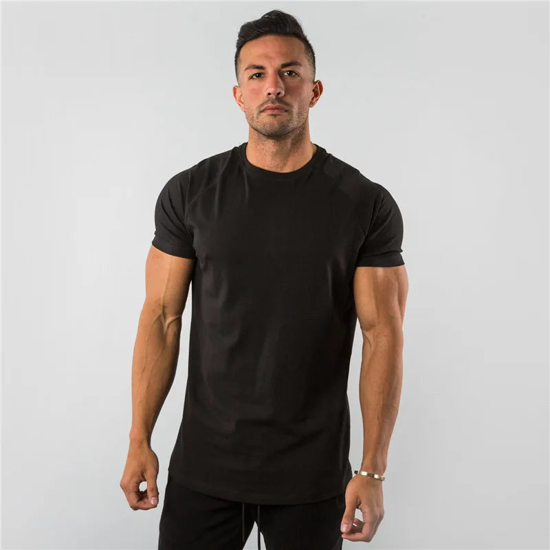 Gym T-shirt Men Short sleeve Cotton T-shirt Casual blank Slim t shirt Male Fitness Bodybuilding Workout Tee Tops Summer clothing - Sun Studio
