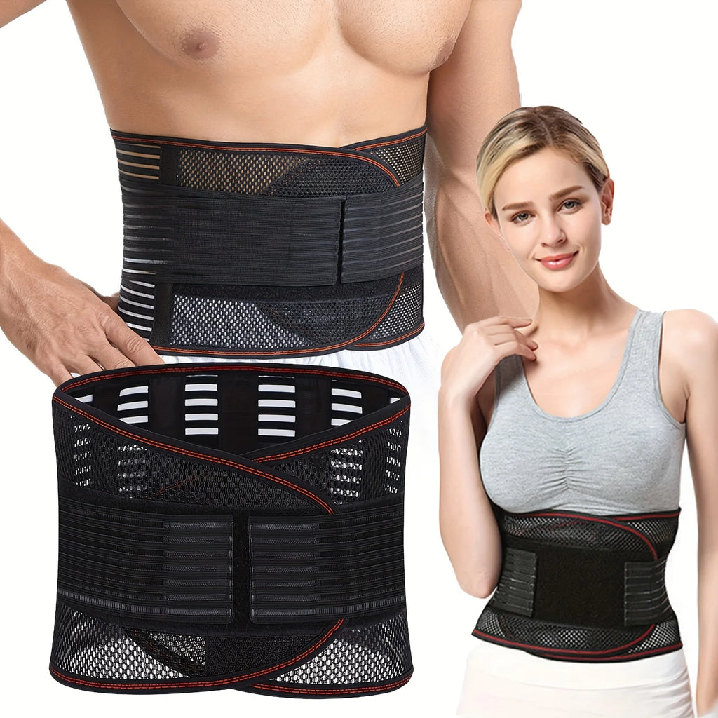 Compression Waist Support Belt with 5 Reinforced Support Plates, Breathable Mesh Back Support, And Adjustable Elastic Compressio - Sun Studio