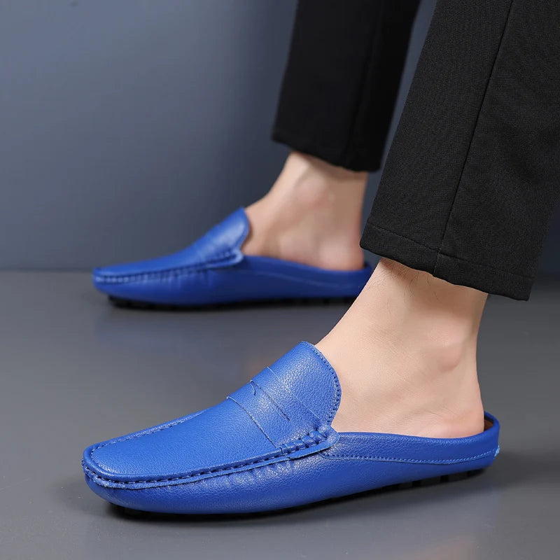 YRZL Slipper Sommer Slip-On Halbschuhe für Männer PU Leder Hausschuhe Lässige Atmungsaktive Bequeme Slipper Mokassins Lässige Schuhe Männer