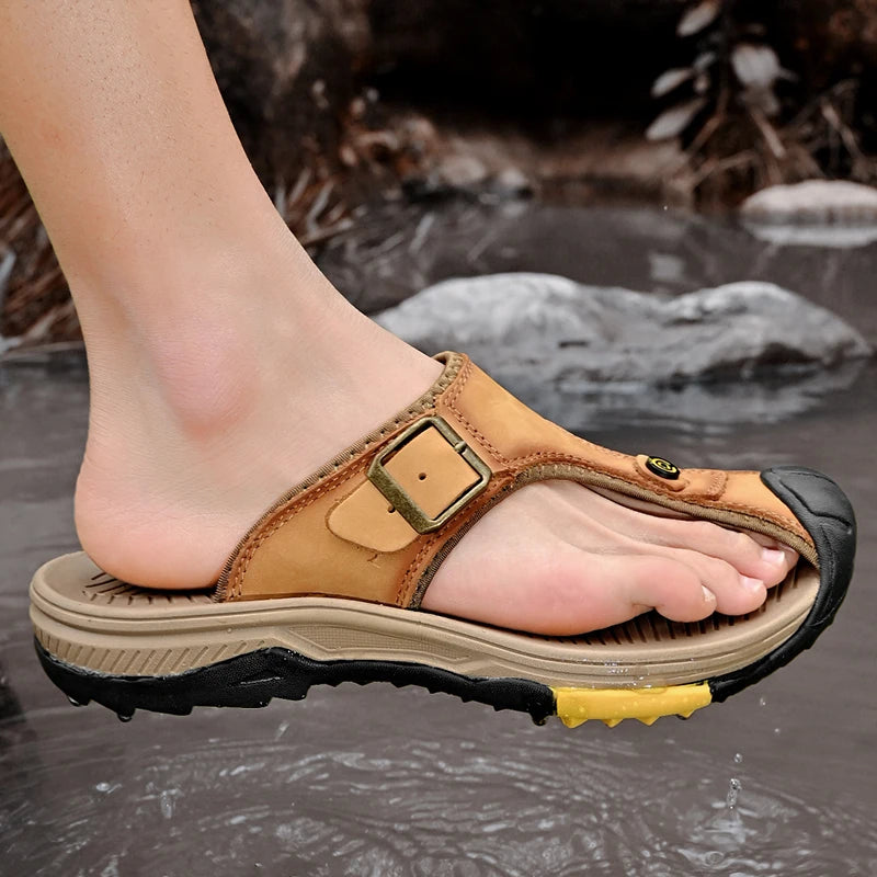 Genuine Leather Sandals Men Breathable Summer Shoes Man Waterproof Outdoor Men Sandals Antiskid Beach Sandals Footwear - Sun Studio