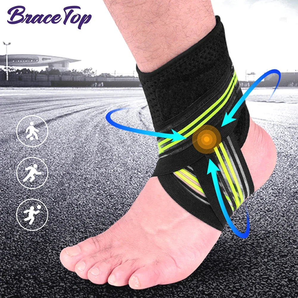 BraceTop 1 PC Sports Compression Ankle Brace Support Wrap Gym Ankle Sleeves for Plantar Fasciitis Achilles Tendon Minor Sprains - Sun Studio
